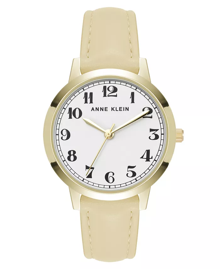 

Женские часы Quartz Casual Cream из полиуретановой кожи и металлического сплава золотистого тона, модель Boyfriend, 34 мм Anne Klein
