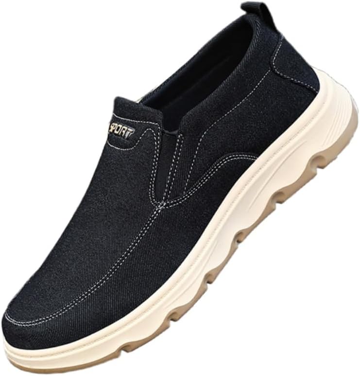 

Мужские лоферы без каблука - цельный стиль - обувь из холста - подходят для активного отдыха, вождения, прогулок и повседневной носки Fmshi, черный