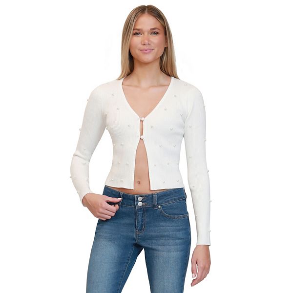

Кардиган с длинным рукавом и жемчугом Madden Girl, Ivory