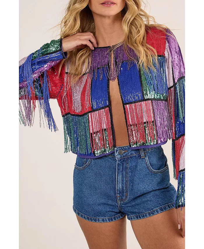 

Женская куртка в клетку с цветными блоками и пайетками Nasty Gal, мультиколор