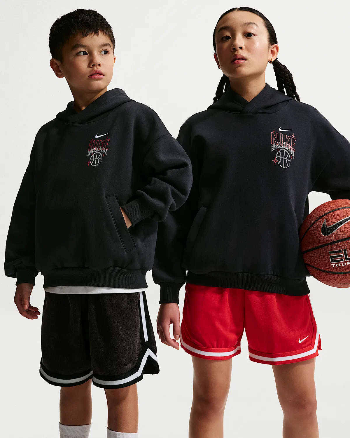 Детская оверсайз флисовая баскетбольная худи Nike Sportswear, Black/White