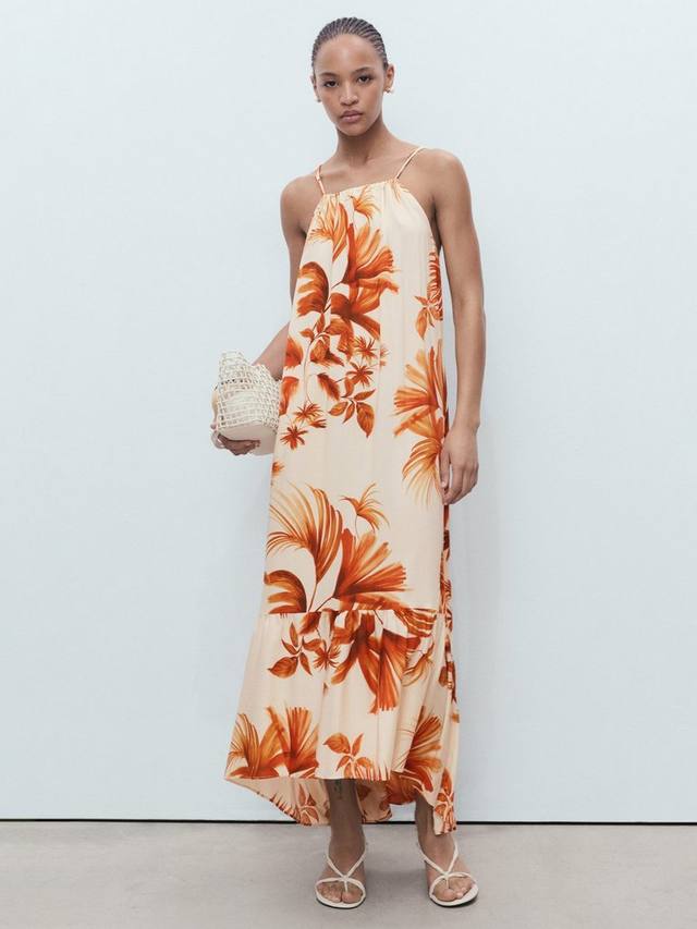 

Платье миди с пальмовым принтом и квадратным вырезом на бретелях Mango