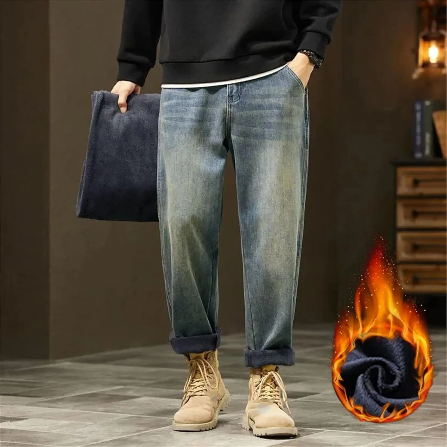 Джинсы свободные Men's Velvet Harun, хуайцзюлань — фото 2
