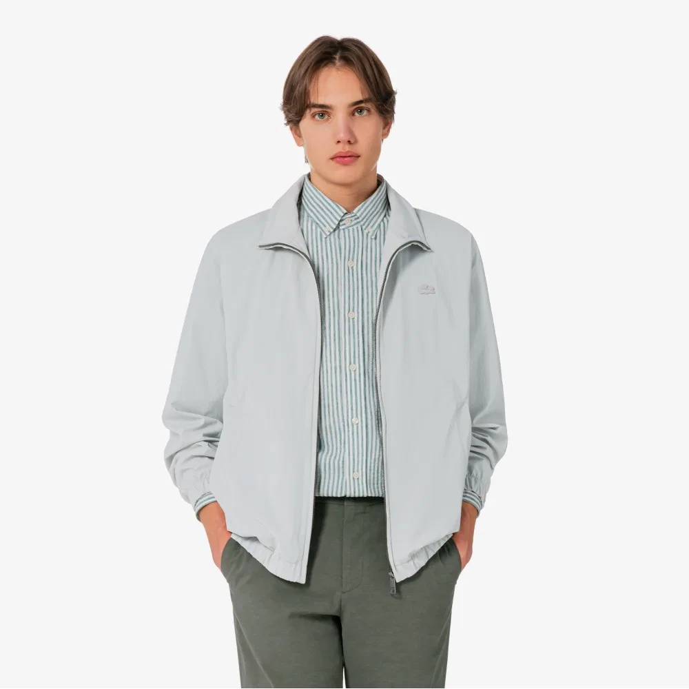 Мужская ветровка с высоким воротником светло-серая от Lacoste