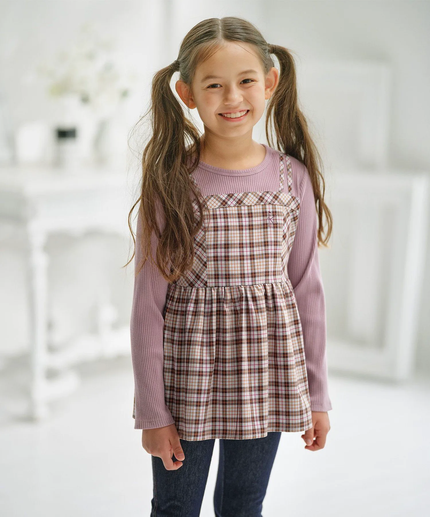[150-160 см] Вискозные клетчатые топы Kids Suite, Gray x Brown [504]