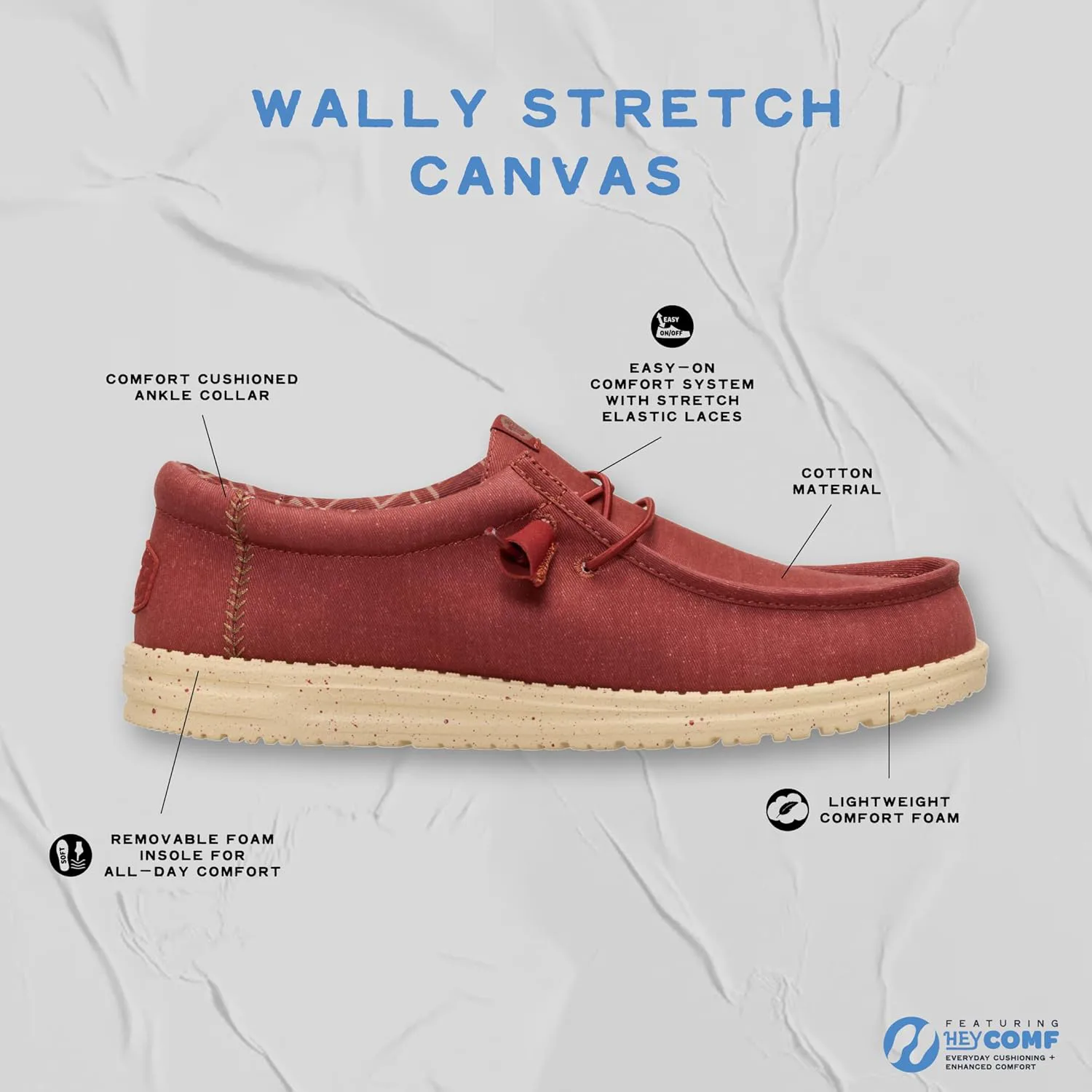 Мужские лоферы HEYDUDE Wally Stretch из текстиля | Удобная легкая обувь без шнурков для мужчин | Для повседневной носки, прогулок и путешествий, светло-серый — фото 3