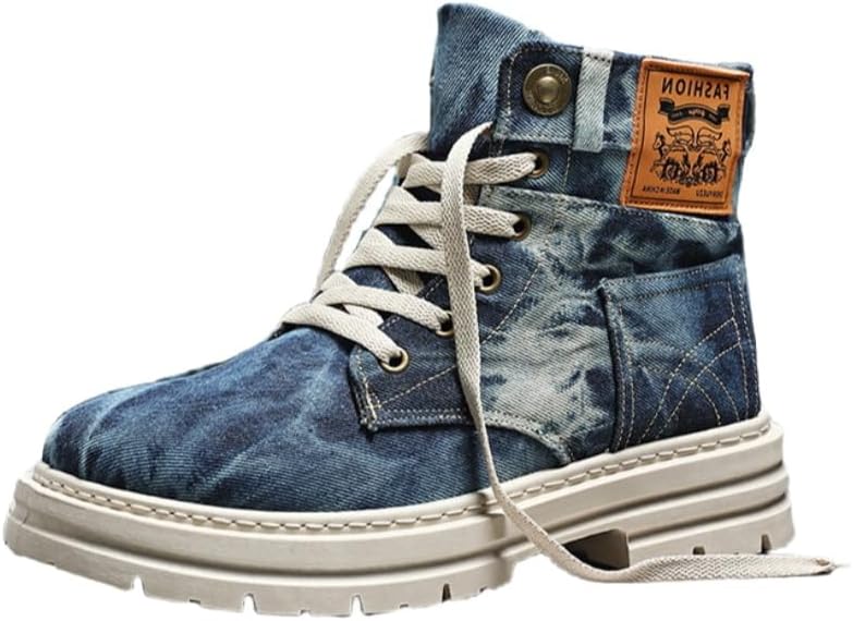 

Мужские короткие джинсовые сапоги большого размера с толстой подошвой- в ретро и повседневном стиле, с дышащей тканью и противоскользящей резиновой подошвой. Подходят для активного отдыха на улице и повседневного использования Clolinde, синий