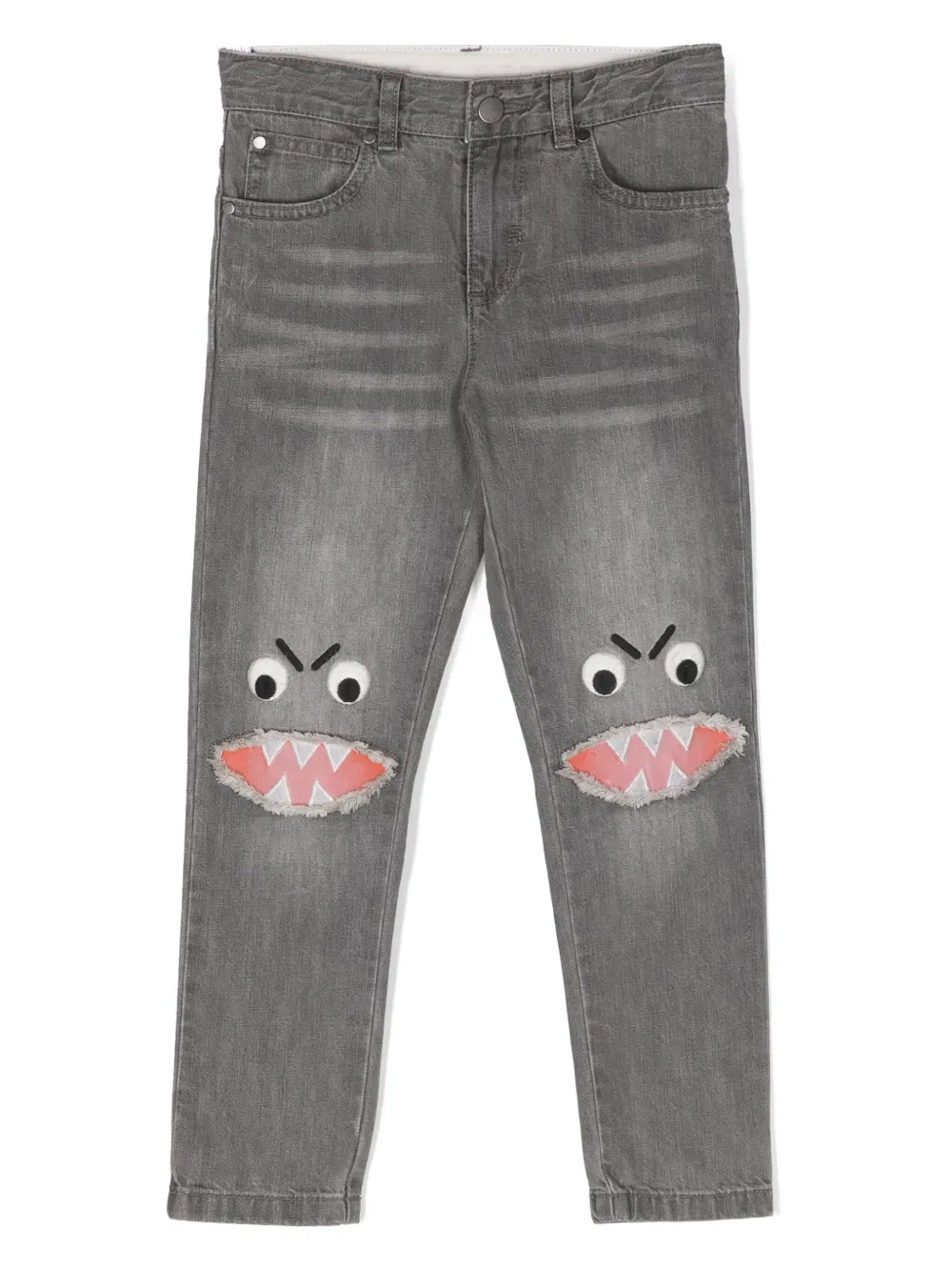 Узкие джинсы с изображением акульей морды Stella Mccartney Kids, серый