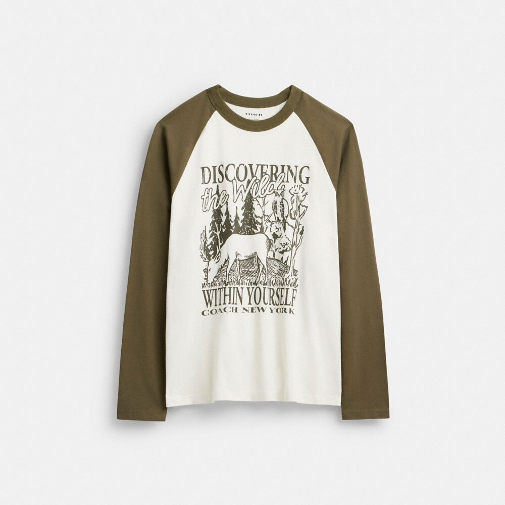 

Футболка Wild Raglan с круглым вырезом и длинными рукавами COACH, цвет cream multicolor
