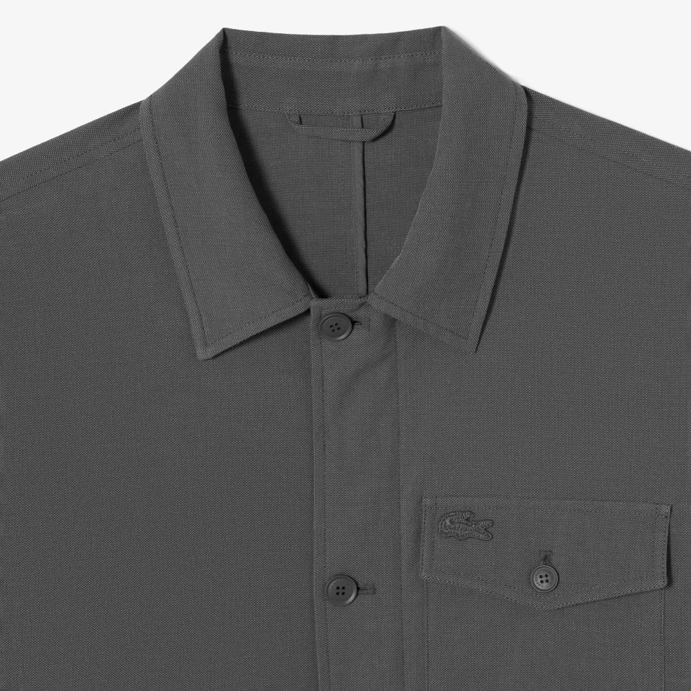 Мужская куртка на кнопках из пряжи меланжевого угольного цвета от Lacoste — фото 2