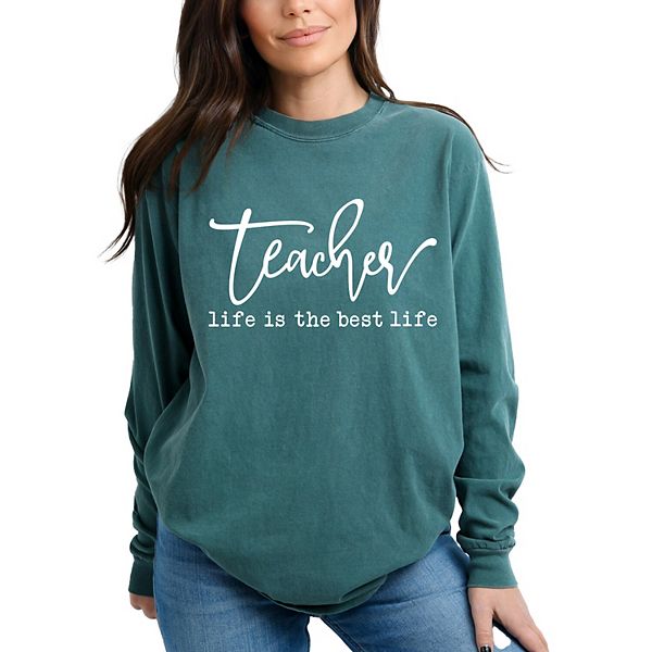 

Футболка Teacher life is the best life с длинным рукавом, окрашенная в стиле garment dyed Simply Sage Market, Blue Spruce