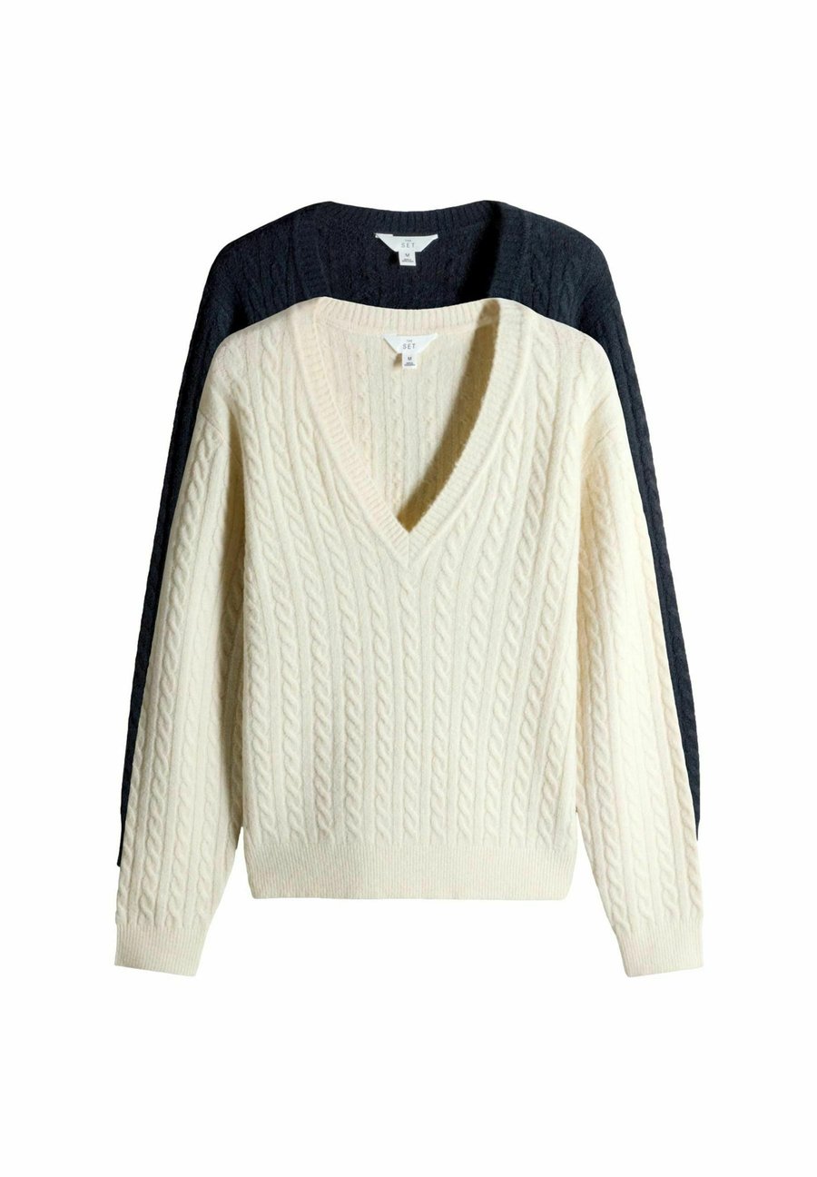 

Джемпер THE SET 2 PACK CABLE V-NECK, Cream/Navy Blue/White