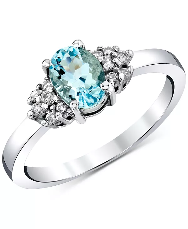 

Кольцо с аквамарином (3/4 карата) и бриллиантами (1/8 карата) овальной огранки из 14-каратного белого золота Macy'S, aquamarine