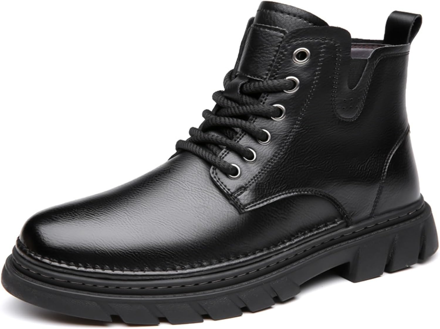 

Мужские вестерн-бутсы Azttoztto из кожи и ткани, ботинки до щиколотки с массивной подошвой, шнуровкой, зимние утепленные ботинки для мужчин, черный