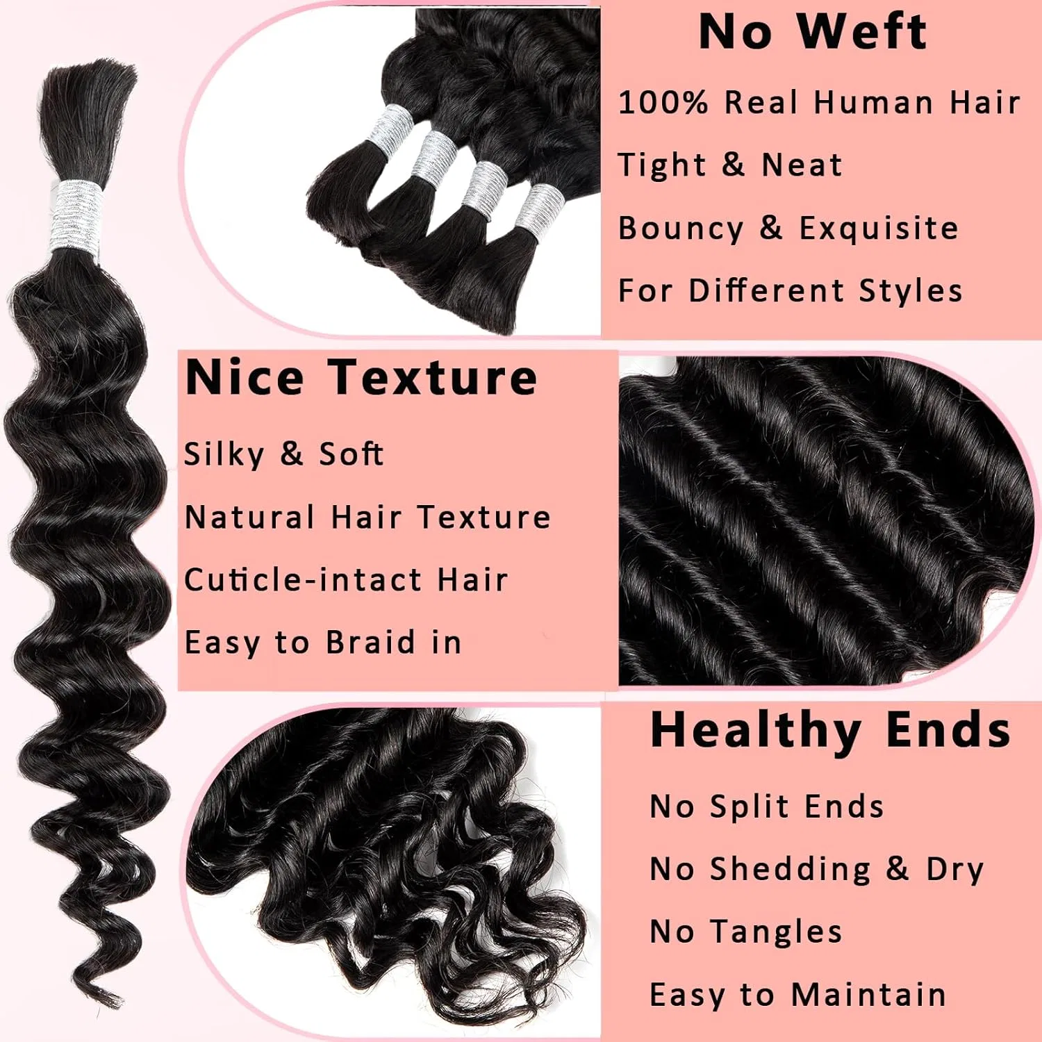 Натуральные волосы для плетения кос Deep Wave 14 дюймов Luovce, Natural Black Colour — фото 3