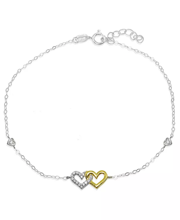 

Браслет на лодыжку с переплетающимися сердцами из кубических цирконий паве из стерлингового серебра или двухцветного стерлингового серебра и стерлингового серебра с позолотой 18 карат Giani Bernini, twotone