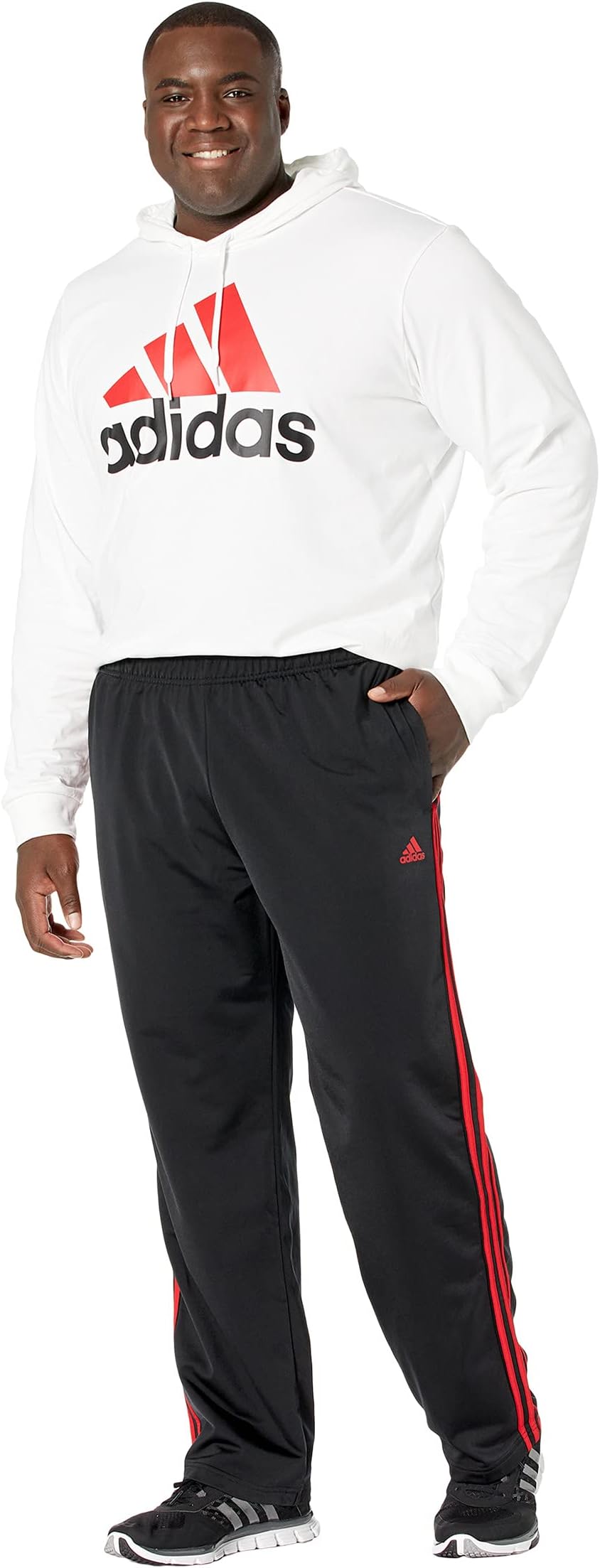 Брюки adidas Essentials 3-Stripes Tricot Open Hem Pants, цвет Black/Scarlet 1 — фото 4