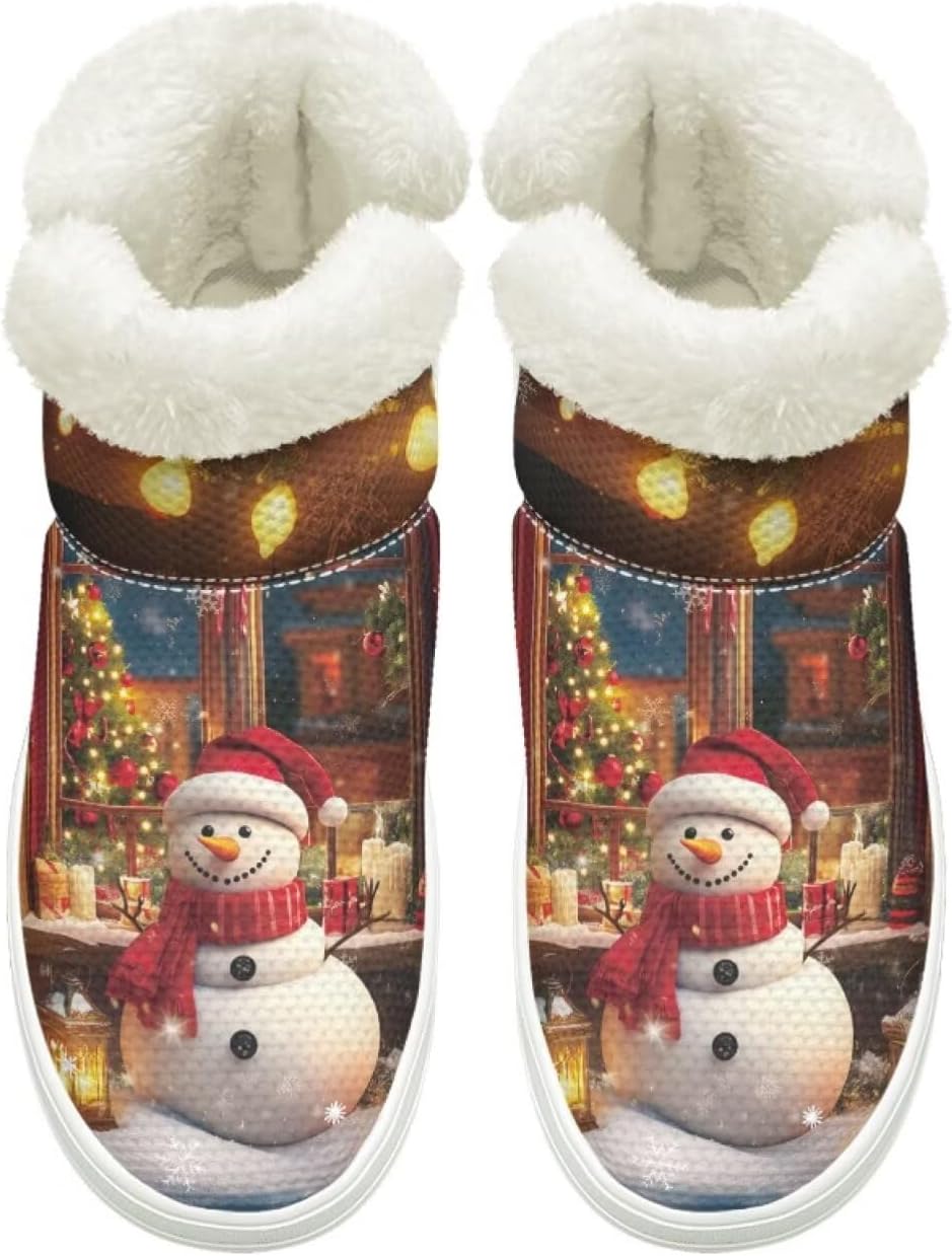

Теплые ботинки для женщин и мужчин, ботильоны без шнурков, рождественские ботинки со снеговиками, пушистые, нескользящие, утепленные, с удобной подошвой Cugasmaru, Christmas Snowman Decor