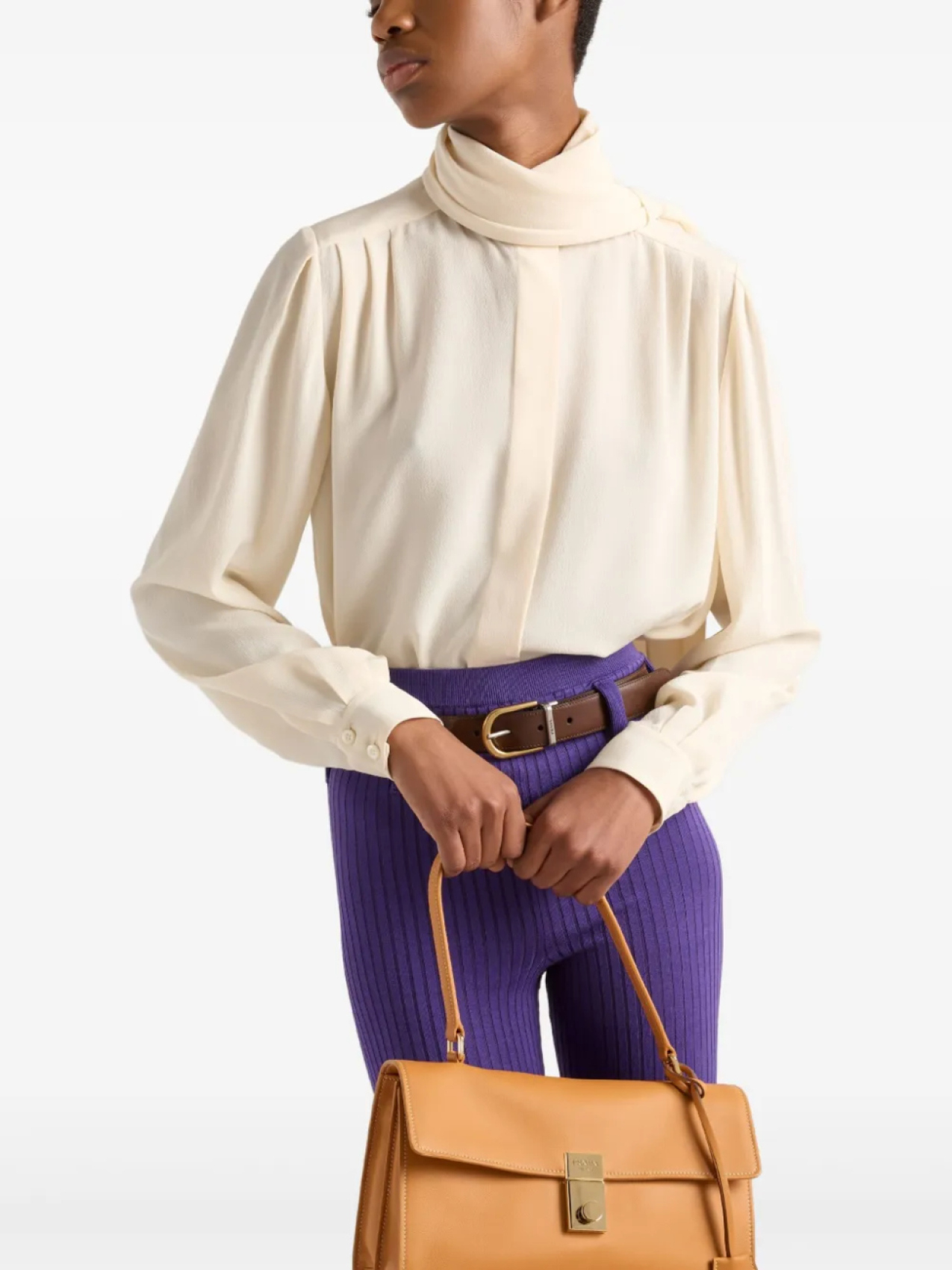Рубашка Prada из шелка, светло-бежевый