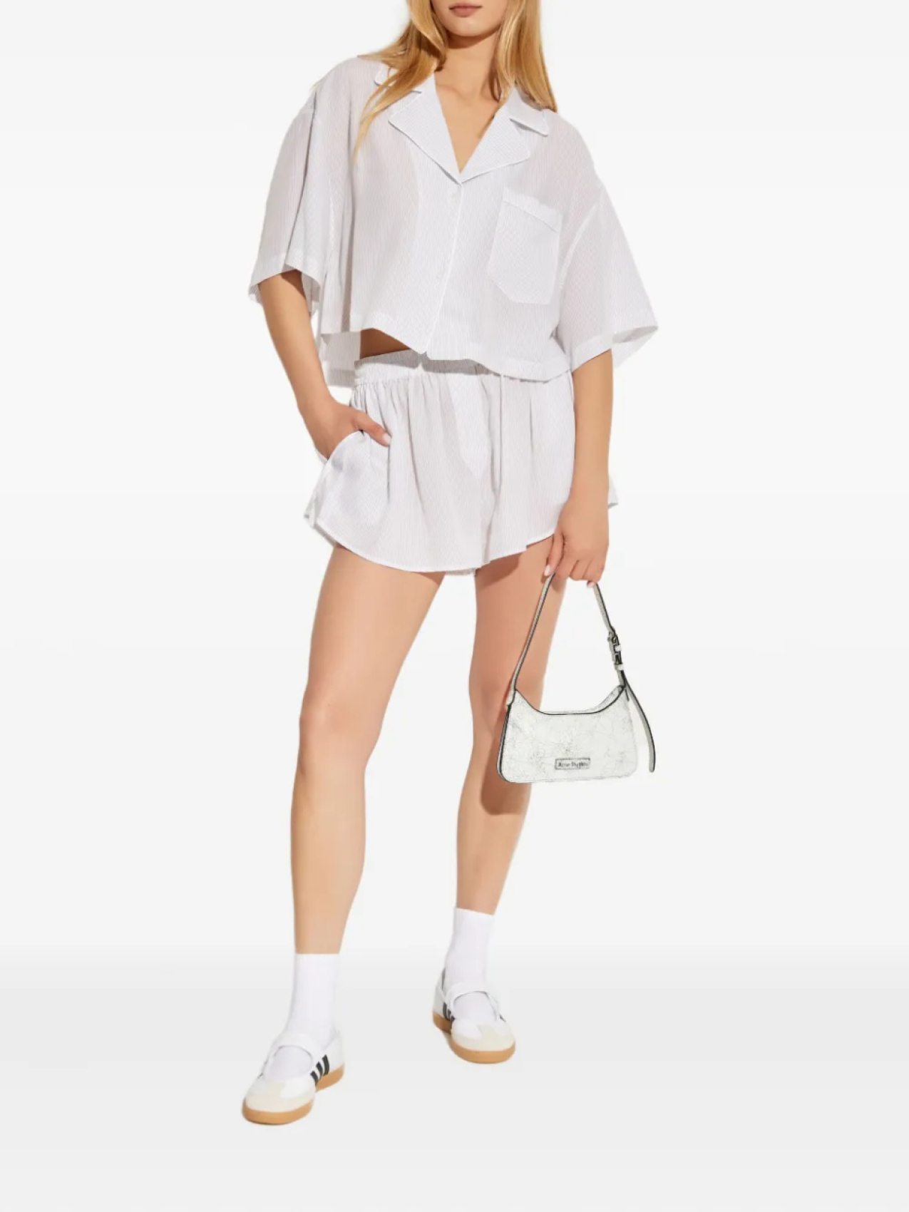 Топ Alexander Wang в тонкую полоску с короткими рукавами, белый — фото 2