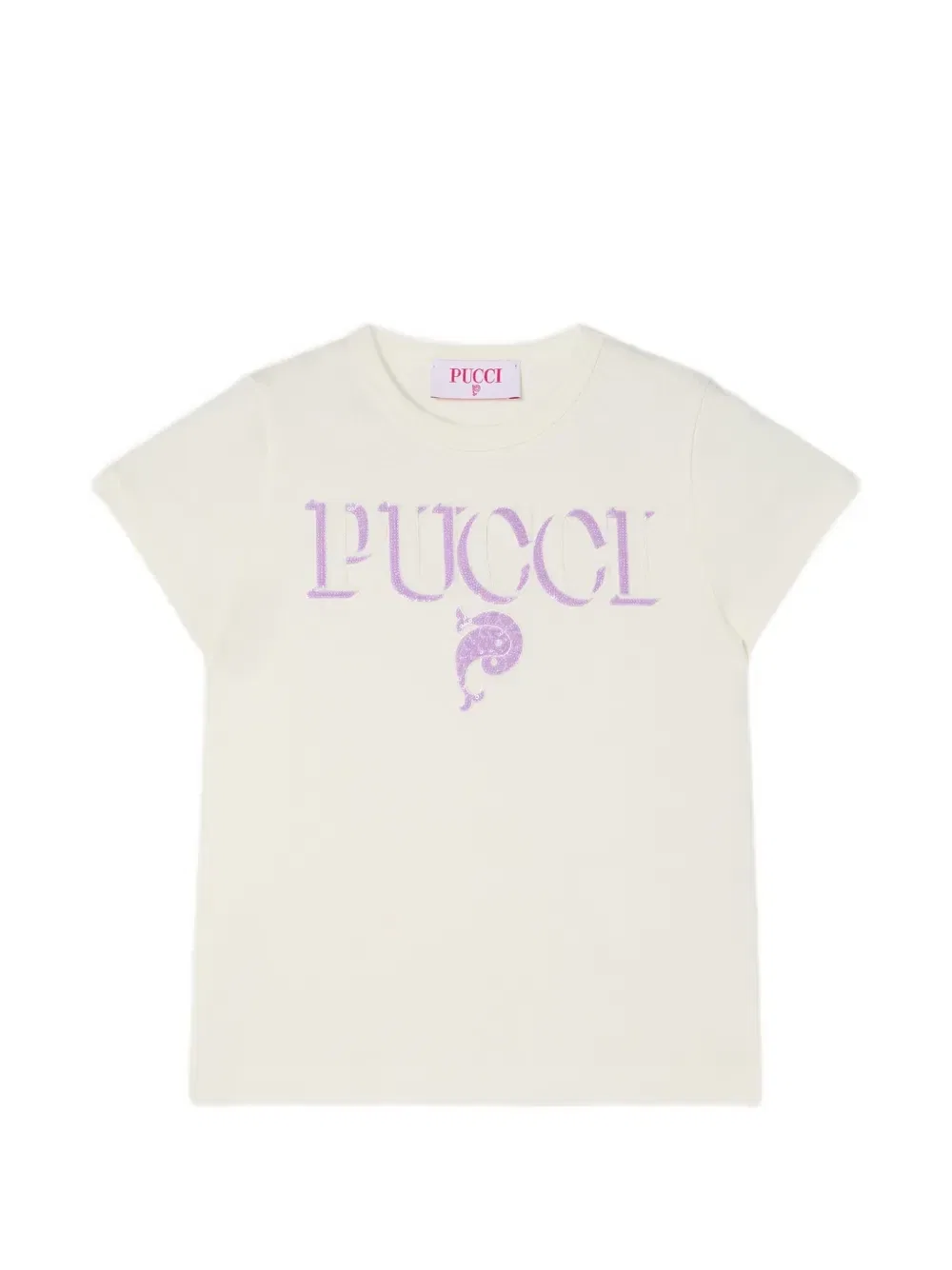 Футболка с логотипом, украшенным пайетками Pucci Junior, бежевый