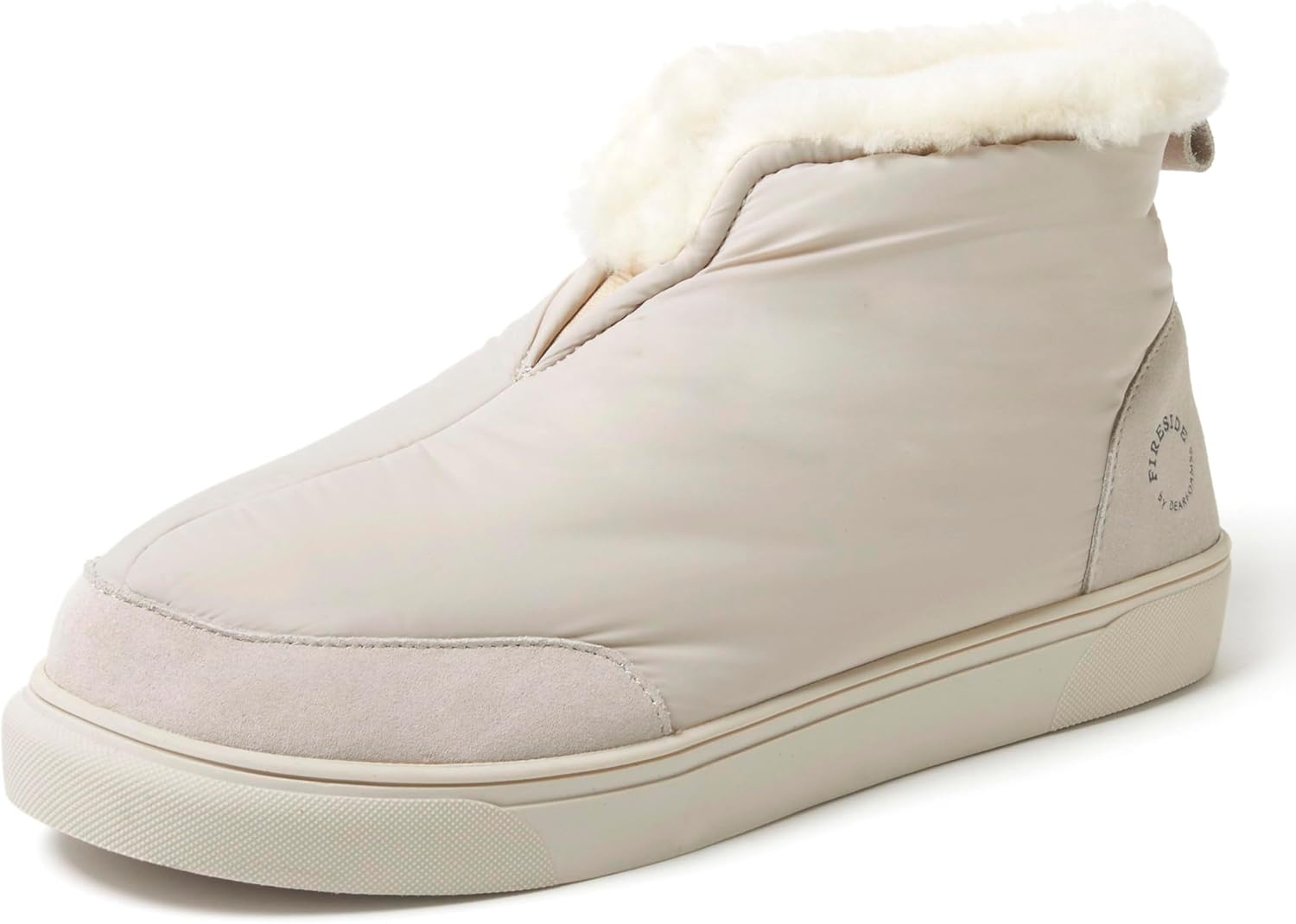 

Зимние ботинки Dearfoams для мужчин Fireside из нейлона с австралийской шерстяной подкладкой, водоотталкивающие, для отдыха после зимы, Cream Linen