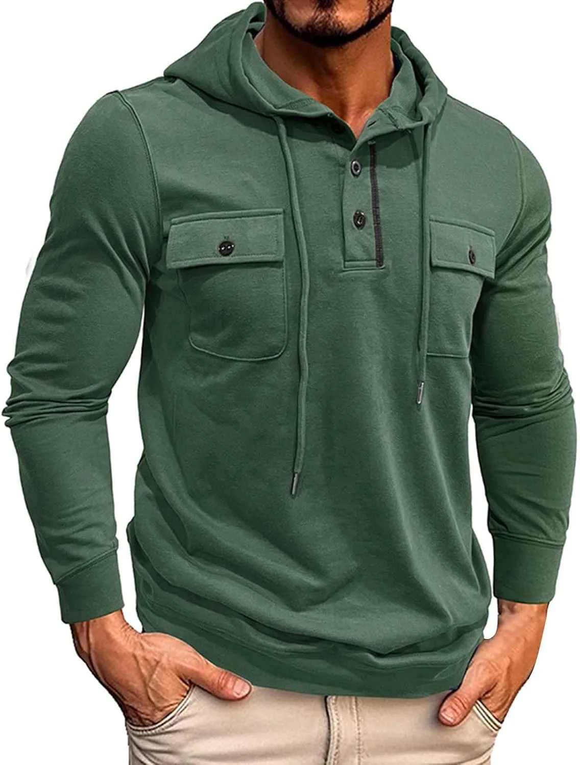 

Мужская легкая толстовка-хенли с капюшоном и карманом