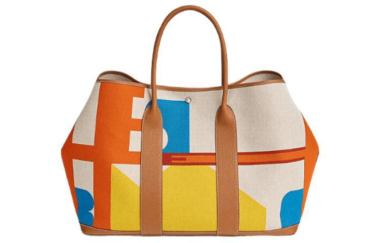 

Сумка Garden Party H Plume Hermès из тихоокеанского холста с кожей теленка негонда Женская оранжево-красная и светло-бежевая HERMES