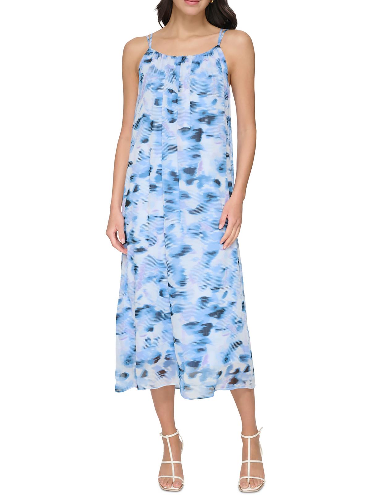 

Женское шифоновое платье миди с принтом DKNY, цвет frost blue/white multi