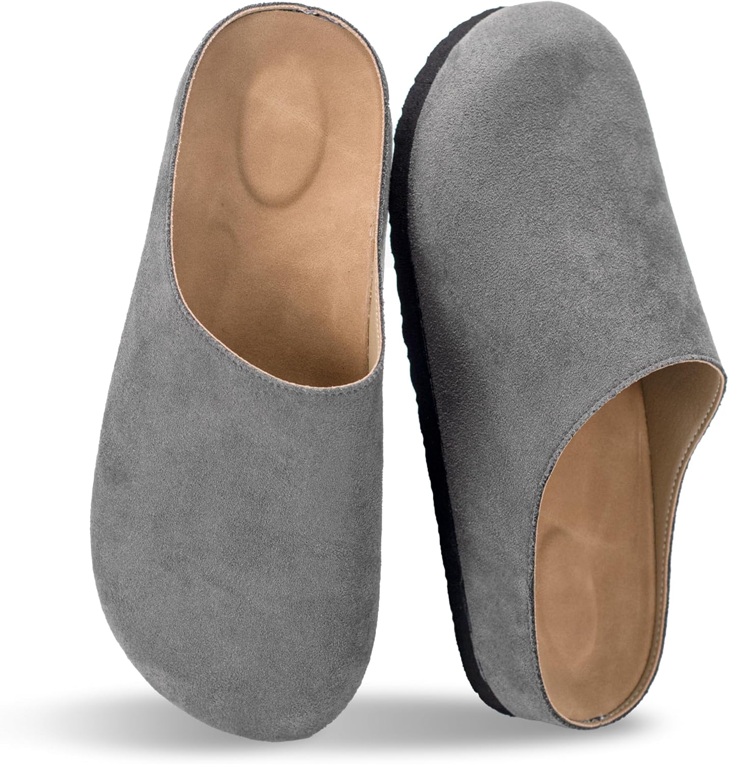 

Бостонские сабо из замши для женщин и мужчин с поддержкой свода стопы, сабо «картошка», мягкая пробковая подошва, удобные тапочки для дома Pimio, серый