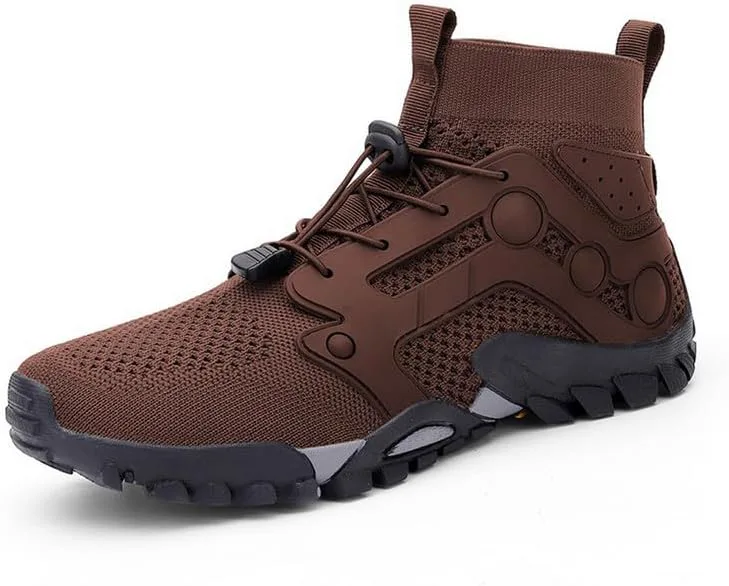 

Мужские водонепроницаемые кроссовки с высоким верхом, дышащие походные обувь, быстро сохнущие спортивные аква-куна обувь, противоскользящие для ходьбы и рыбалки DHOVOR, коричневый