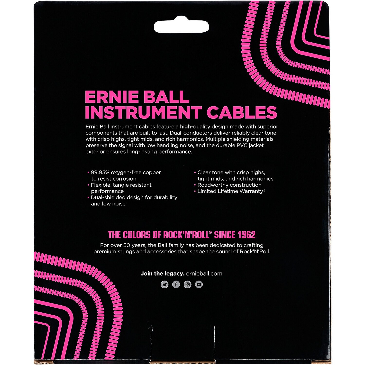 

Спиральный прямой-прямой инструментальный кабель Ernie Ball — черный, 30 футов.