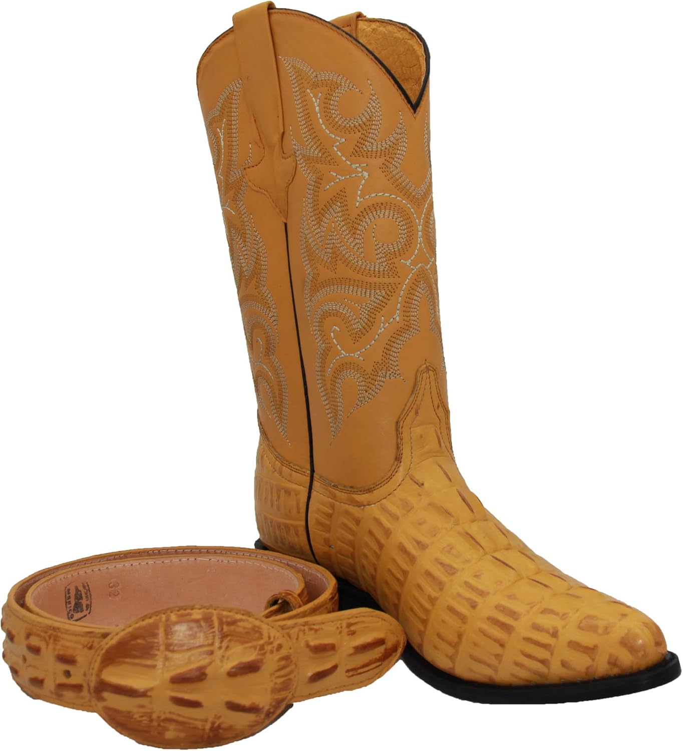 

Мужские кожаные ковбойские сапоги в западном стиле с дизайном под крокодила и аллигатора и ремнем The Western Shops, Mustard