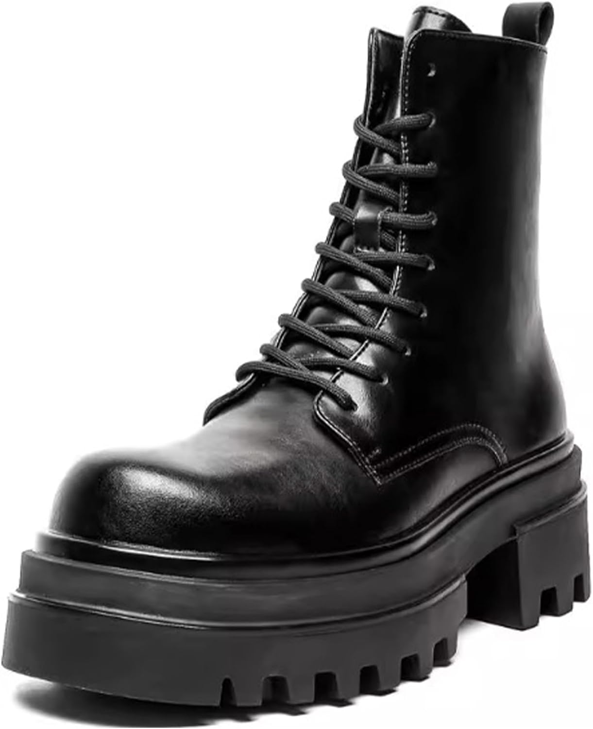 

Мужские кожаные платформенные ботинки GHIBHNA на шнуровке, с модным круглым носком, массивным каблуком и протекторной подошвой, мотоциклетные ботинки с противоскользящей толстой подошвой для активного отдыха, черный