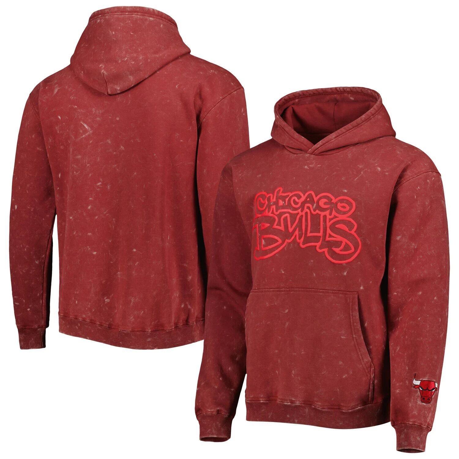 

Пуловер с капюшоном унисекс The Wild Collective Red Chicago Bulls в тон кислотной стиркой
