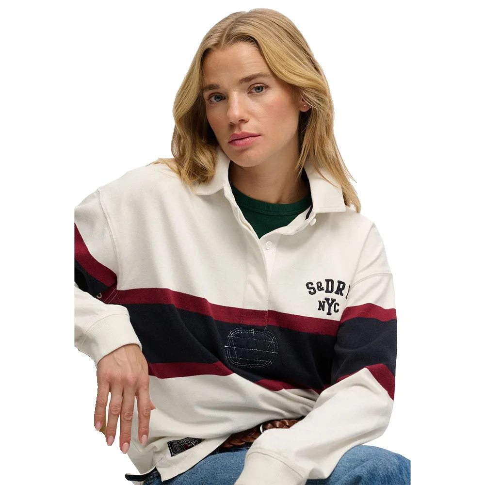 Поло Superdry Heritage Stripe Rugby с длинным рукавом, белый — фото 3