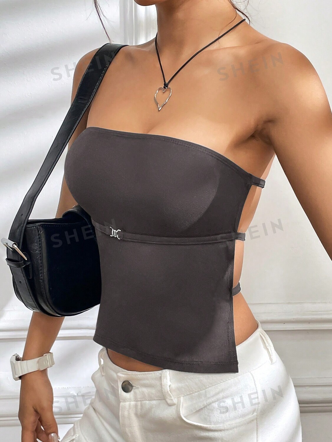 

Топ облегающий женский Shein Ezwear с открытой спиной, темно-серый