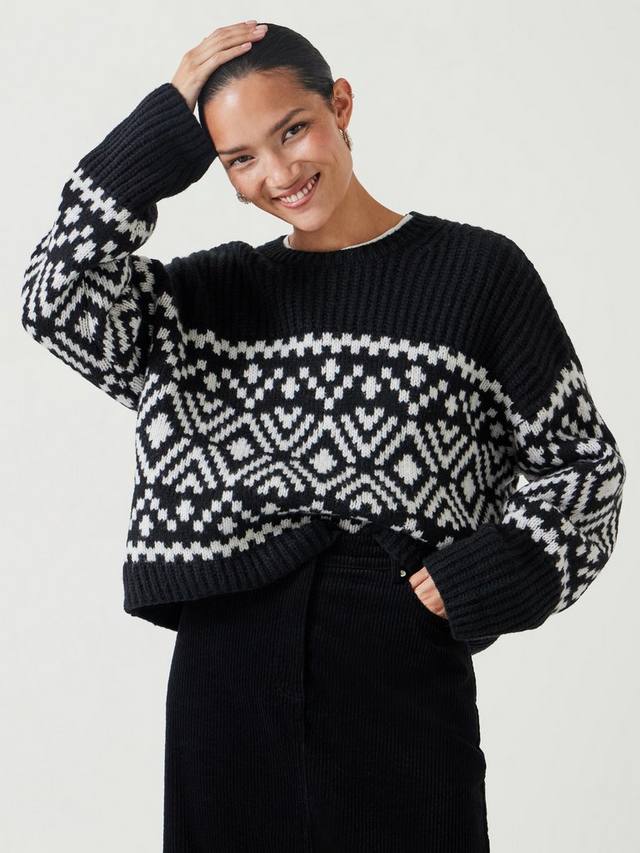 

Джемпер из смеси шерсти kelsey fair isle HUSH, цвет Black/Ivory
