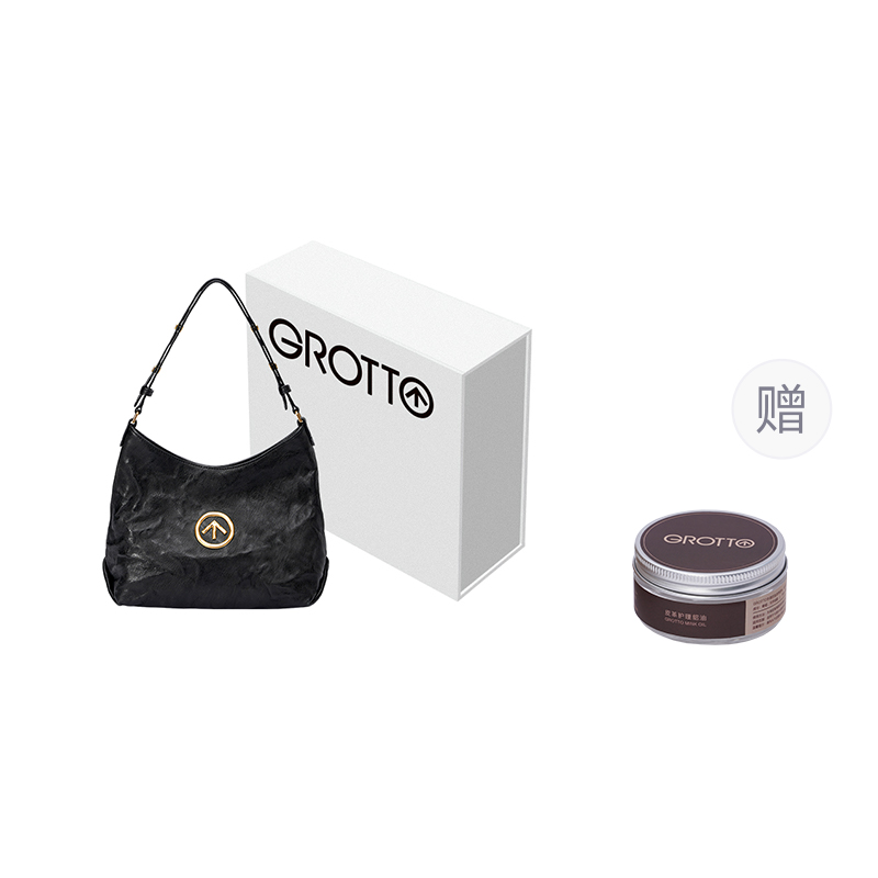 

GROTTO Сумка-хобо из овчины растительного дубления, мягкая, через плечо, унисекс, черная