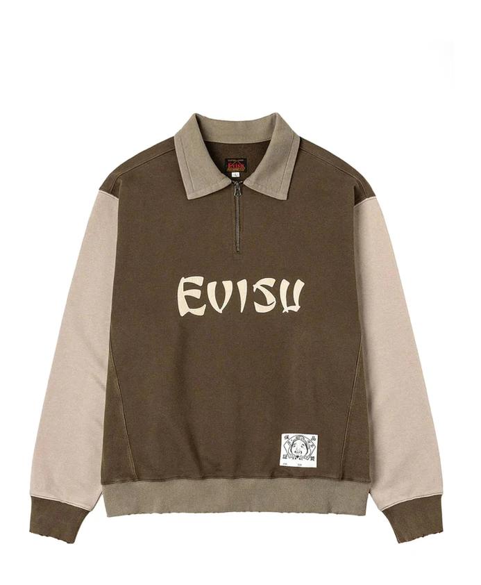 

Толстовка с логотипом, стандартного кроя, застежкой-молнией до середины груди, в стиле колор-блок. Evisu, зеленый