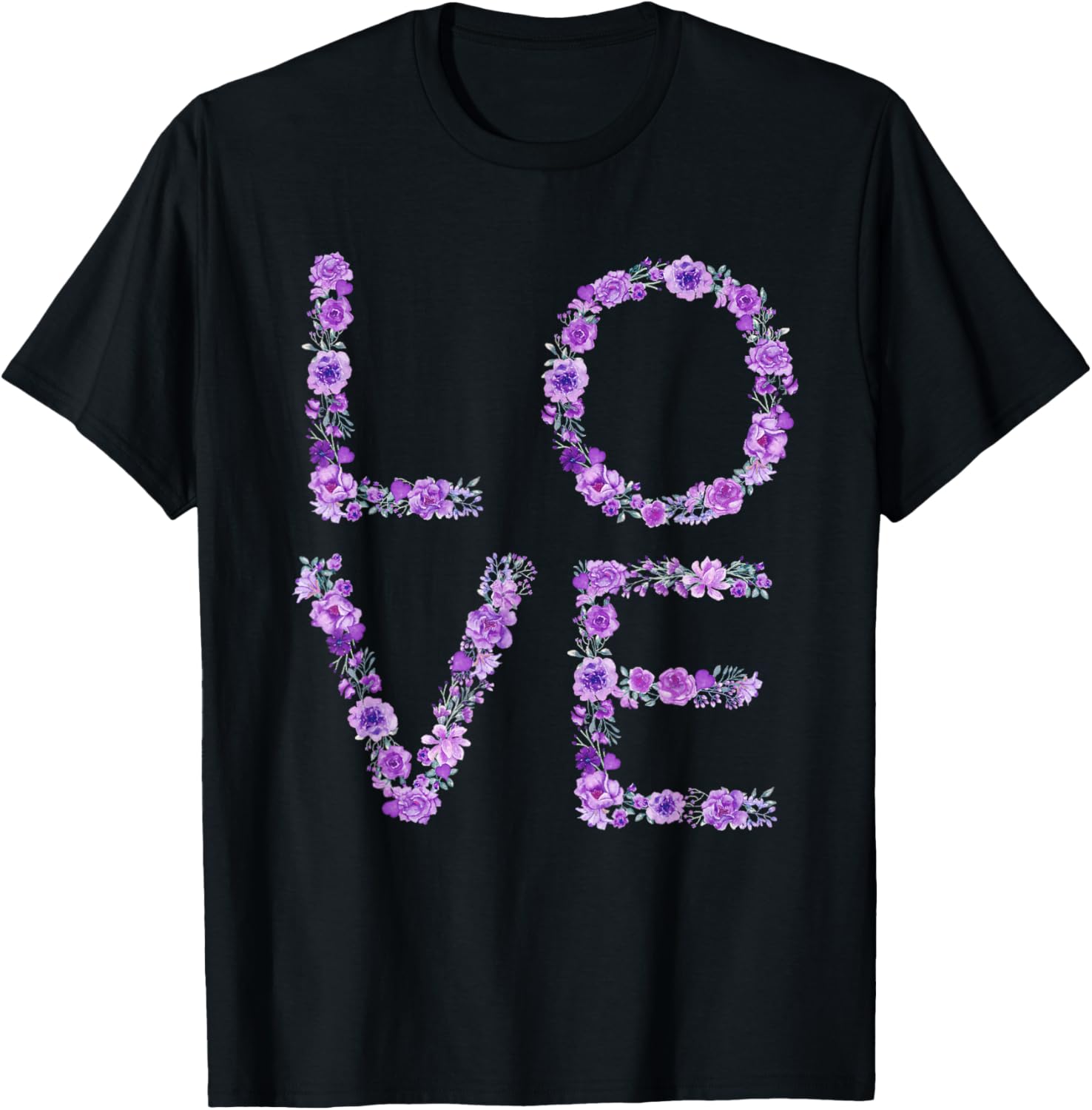 

Футболка Floral Love Lilac Floral Romantic Couples Friends Wife Husband Gifts, черный