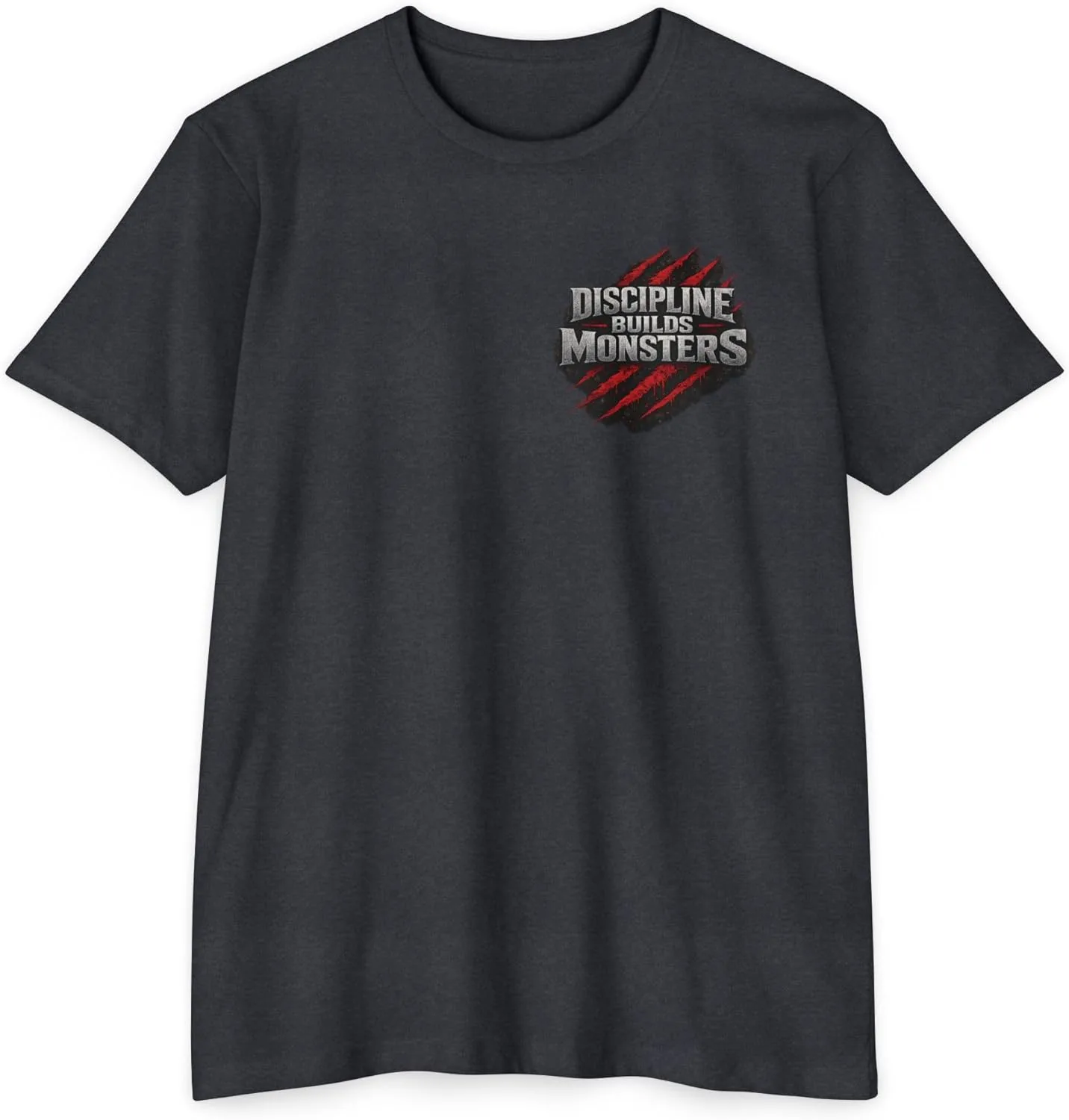 Футболка для тренировок Mental Toughness Gym Shirt с принтом "Дисциплина создает монстров" и волком в темных тонах GENERIC, Cvc Charcoal