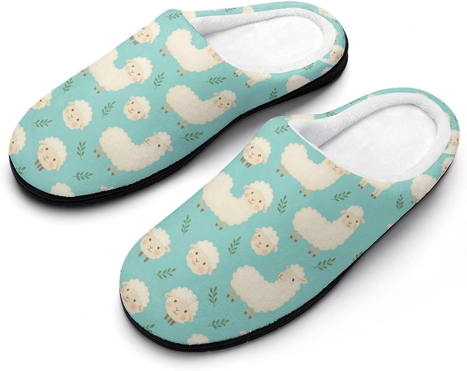 

Мужские хлопковые тапочки с ретро-штампом и акулой, для дома и улицы, теплые, уютные, мягкие, с нескользящей подошвой Daihanle, Cute Sheep and Leaves