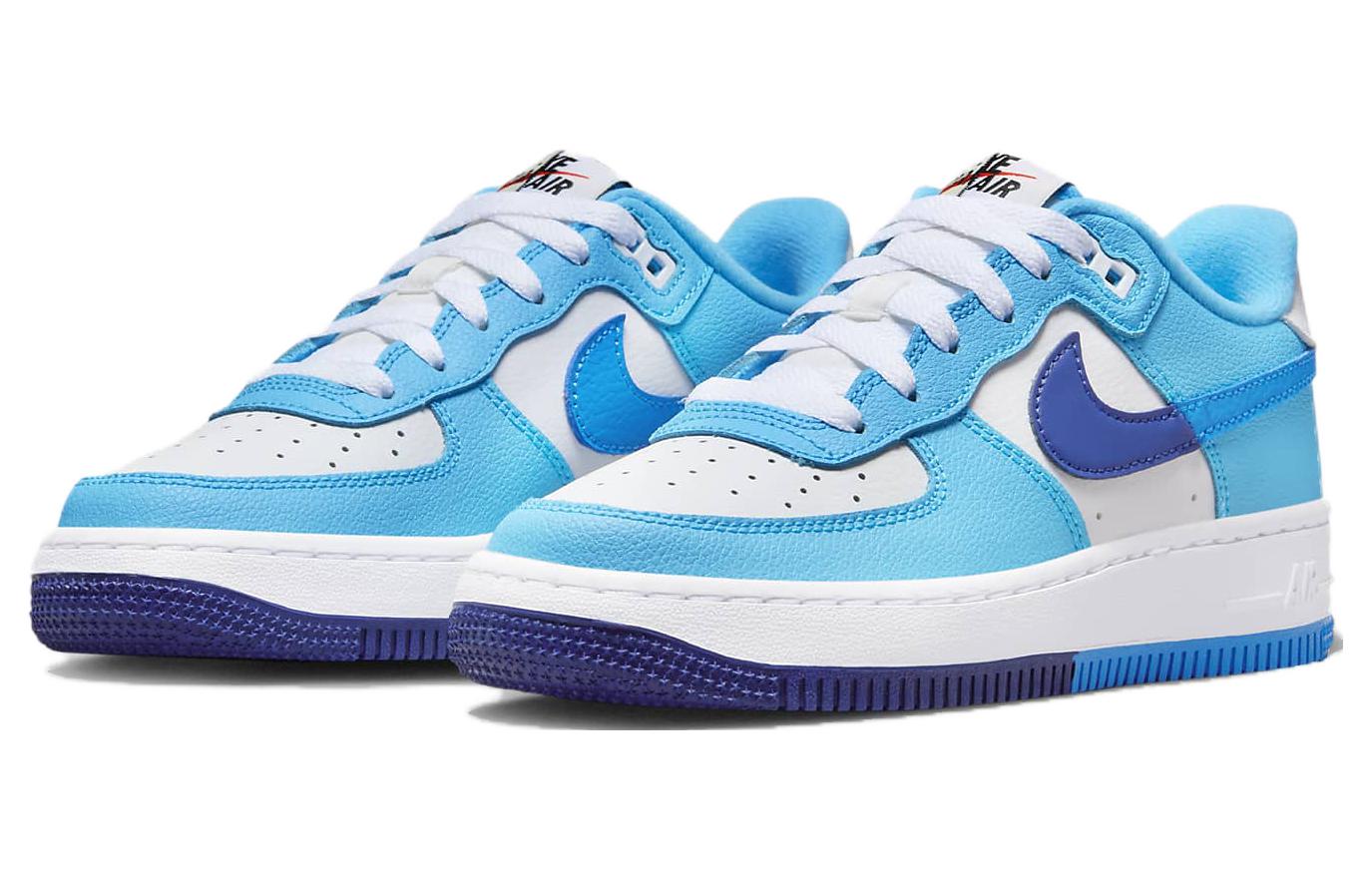 Nike Air Force 1 Low LV8 2 Light Photo Blue Deep Royal GS, белый/тёмный королевский синий/балтийский синий/светлый фото синий — фото 3