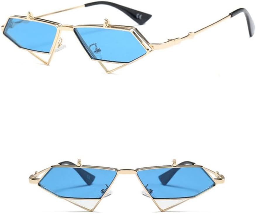 

Золотые солнцезащитные очки-слипы в стиле стимпанк для мужчин, винтажные солнцезащитные очки треугольной формы с красной металлической оправой для женщин generic, Gold With Blue