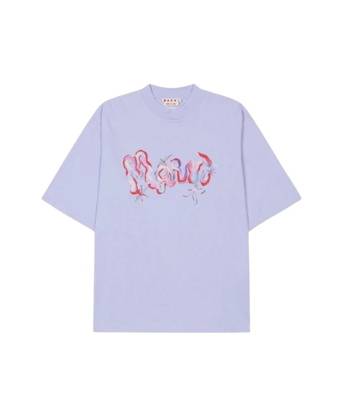 

Хлопковая футболка с фиолетовым логотипом Marni, фиолетовый