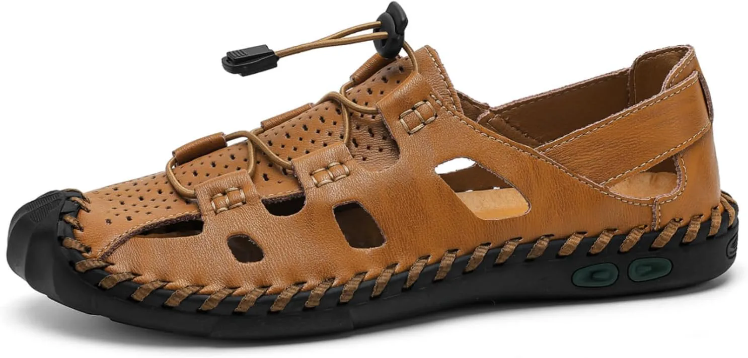 

Мужские повседневные кожаные сандалии с закрытым носком для улицы, рыбацкие, регулируемые, спортивные, летние ZHNSHM, желтый