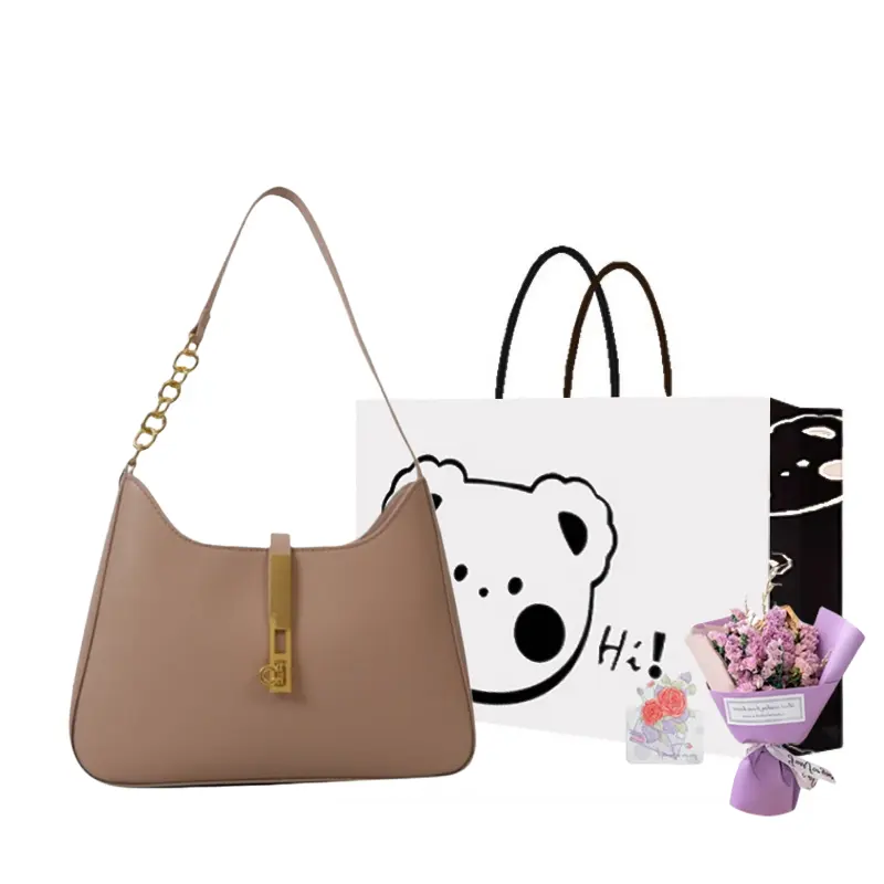 

NX DOUGHNUT Женская наплечная сумка через плечо, Khaki+Exclusive Shopping Bag+Greeting Card+Dried Flower