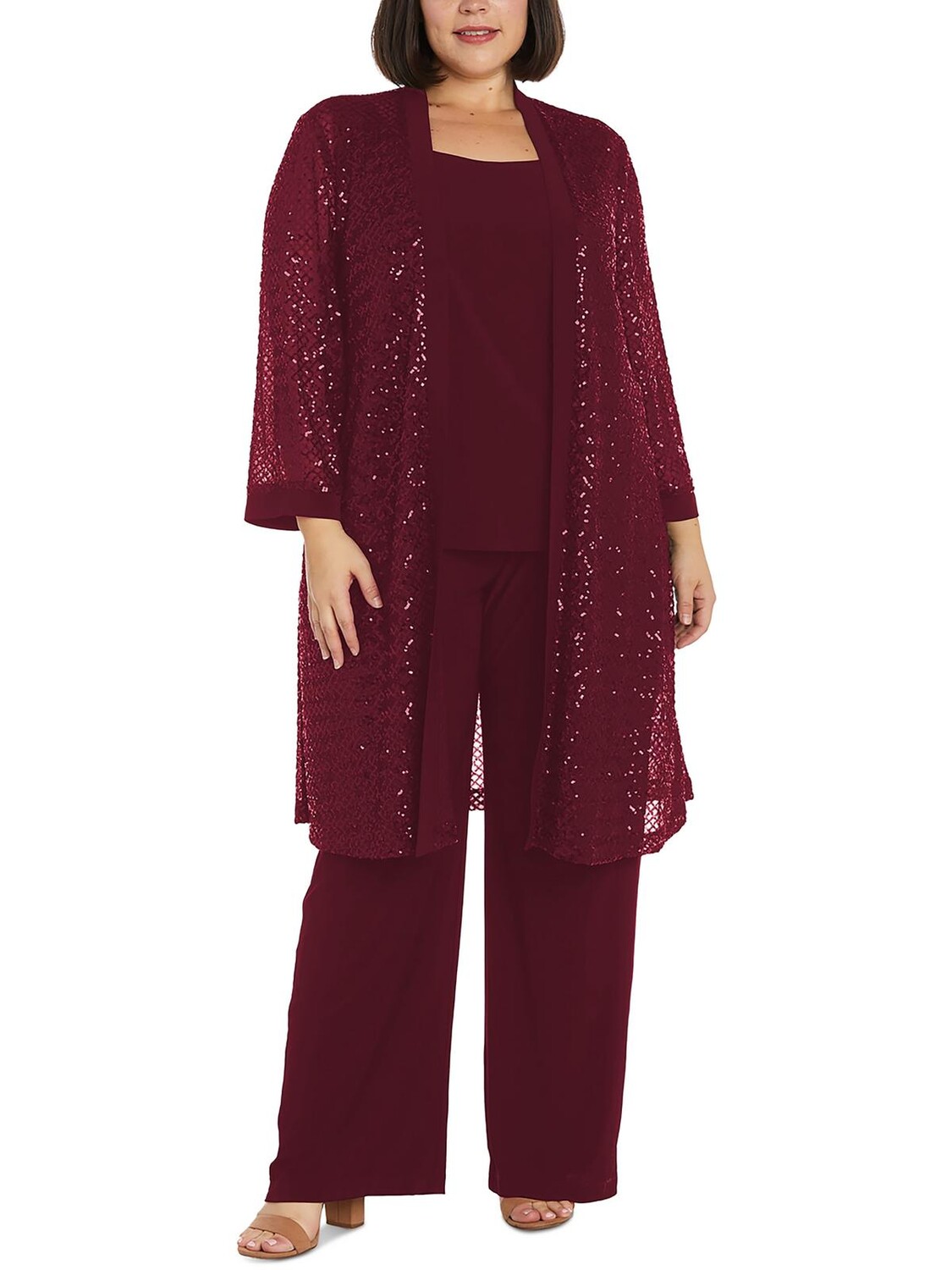 

Плюс женский пиджак с пайетками и открытой передней частью Duster R&M Richards, цвет Merlot