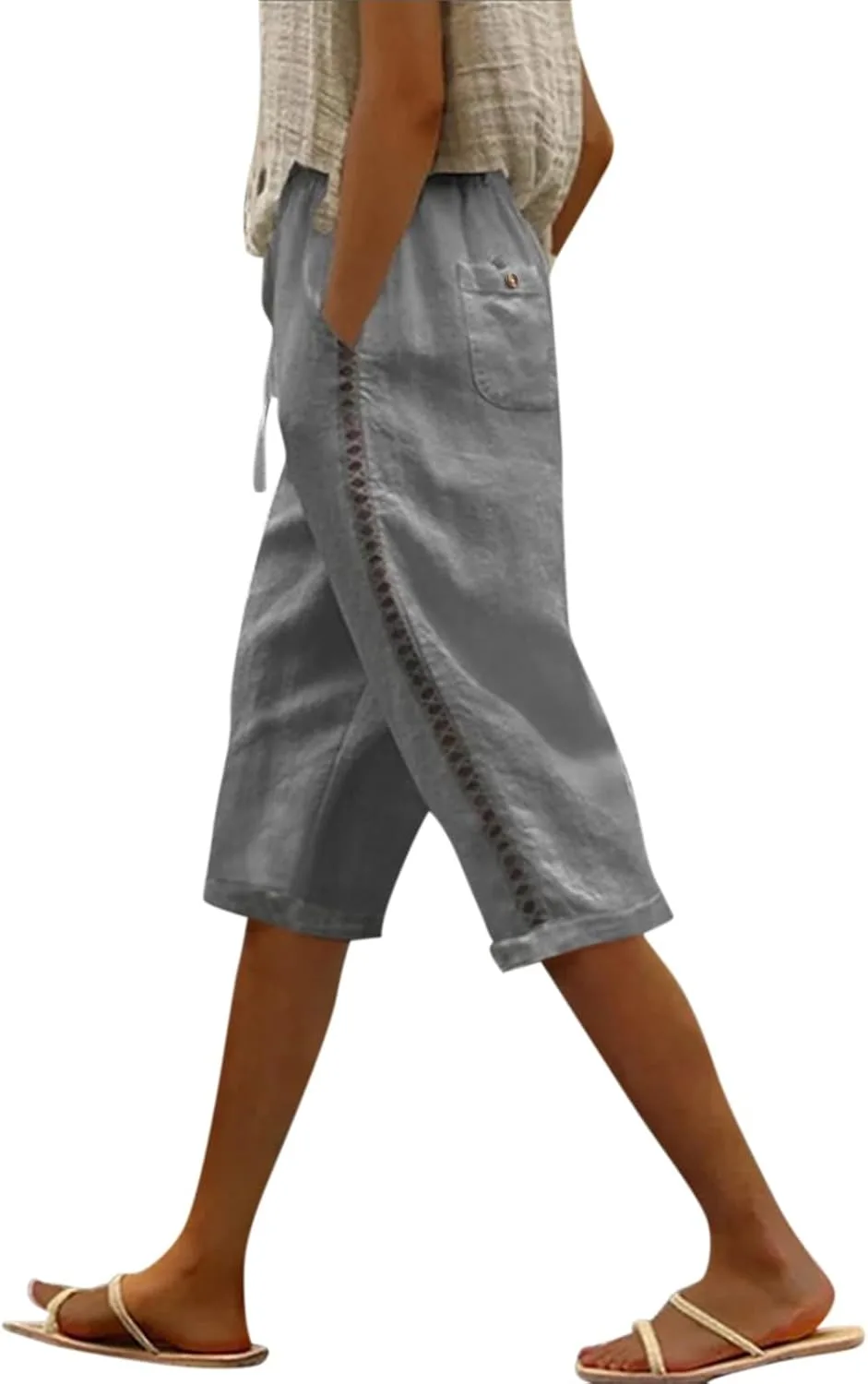 

Женские бермуды до колена Vintage Cotton Linen с боковым карманом